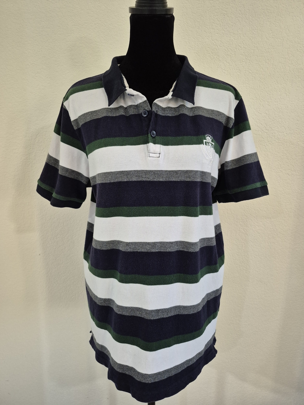 Men's Navy, White & Green Striped Polo Shirt